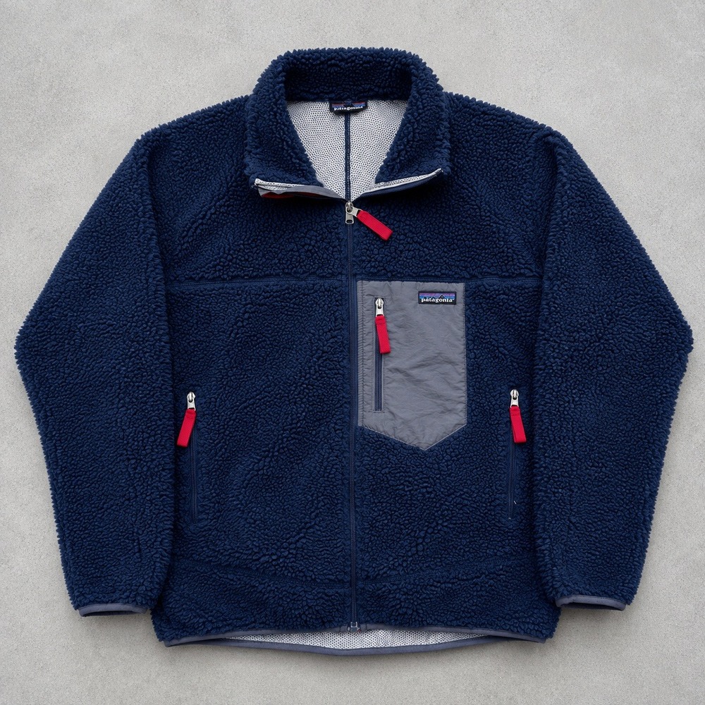Patagonia Classic Retro-X Fleece Jacket Mens Large Navy Blue Red Full Zip Sherpa